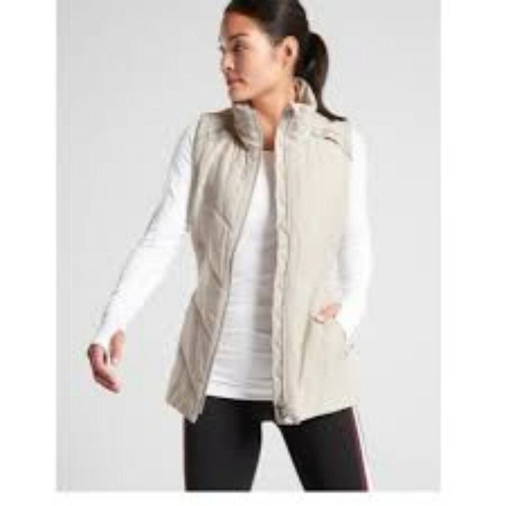 Athleta Rockridge Primaloft Vest, Size MEDIUM, White-Gray
